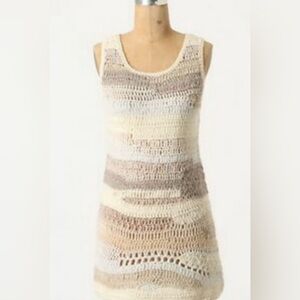 Anthropologie Crochet Knit Tank Top - Cream and Brown